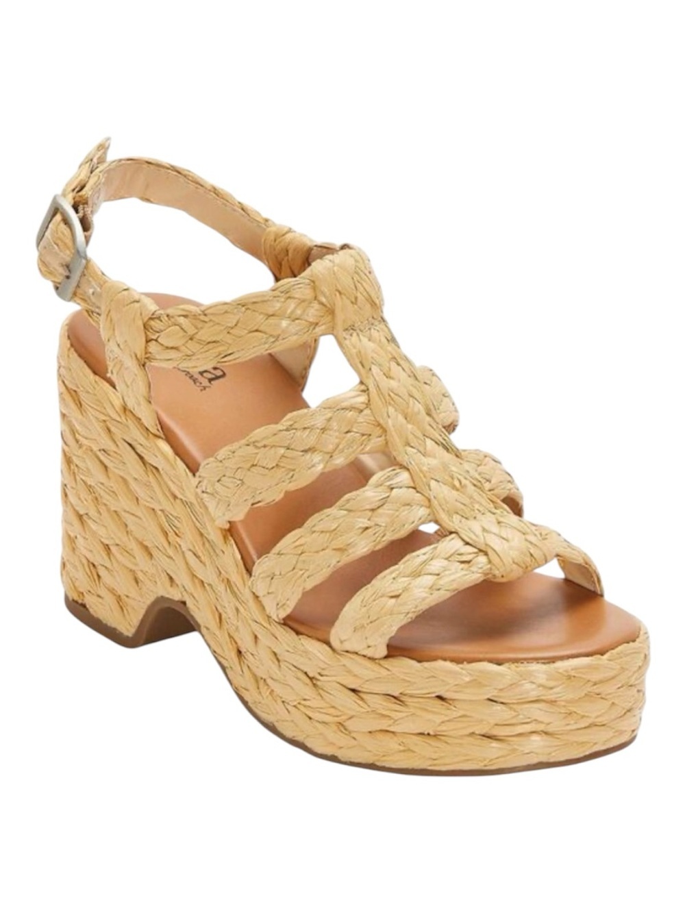 a.n.a Braided Straw Platform Wedge Sandal - Natural Tan